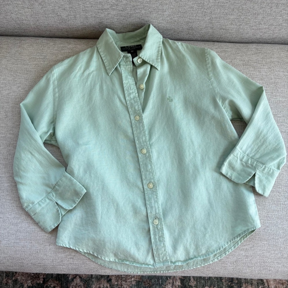 Y2K Lauren Ralph Lauren Button Down Petite 4 Pastel Linen Y2K Preppy Coastal